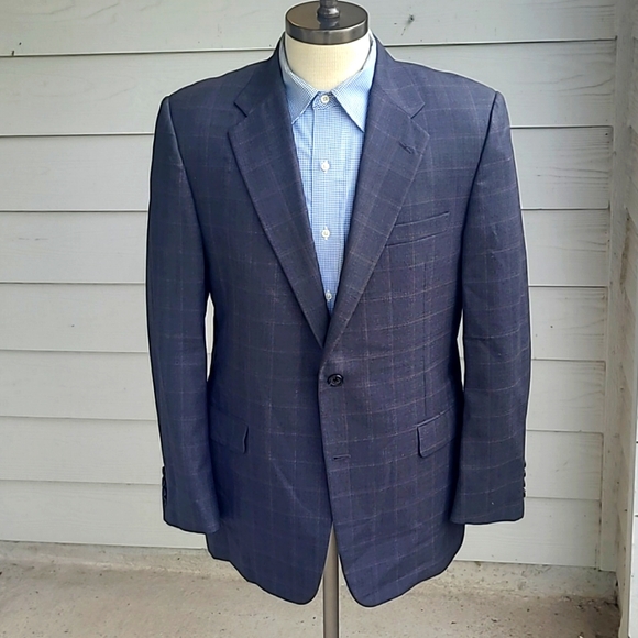 HICKEY FREEMAN‎ Madison Dark Grey Plaid Worsted Wool Mens 42 R Sport Coat Blazer